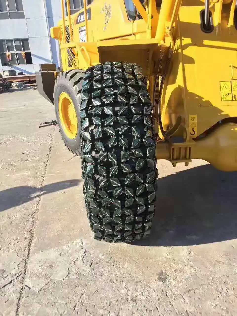 What material is the loader tire protection chain made of?