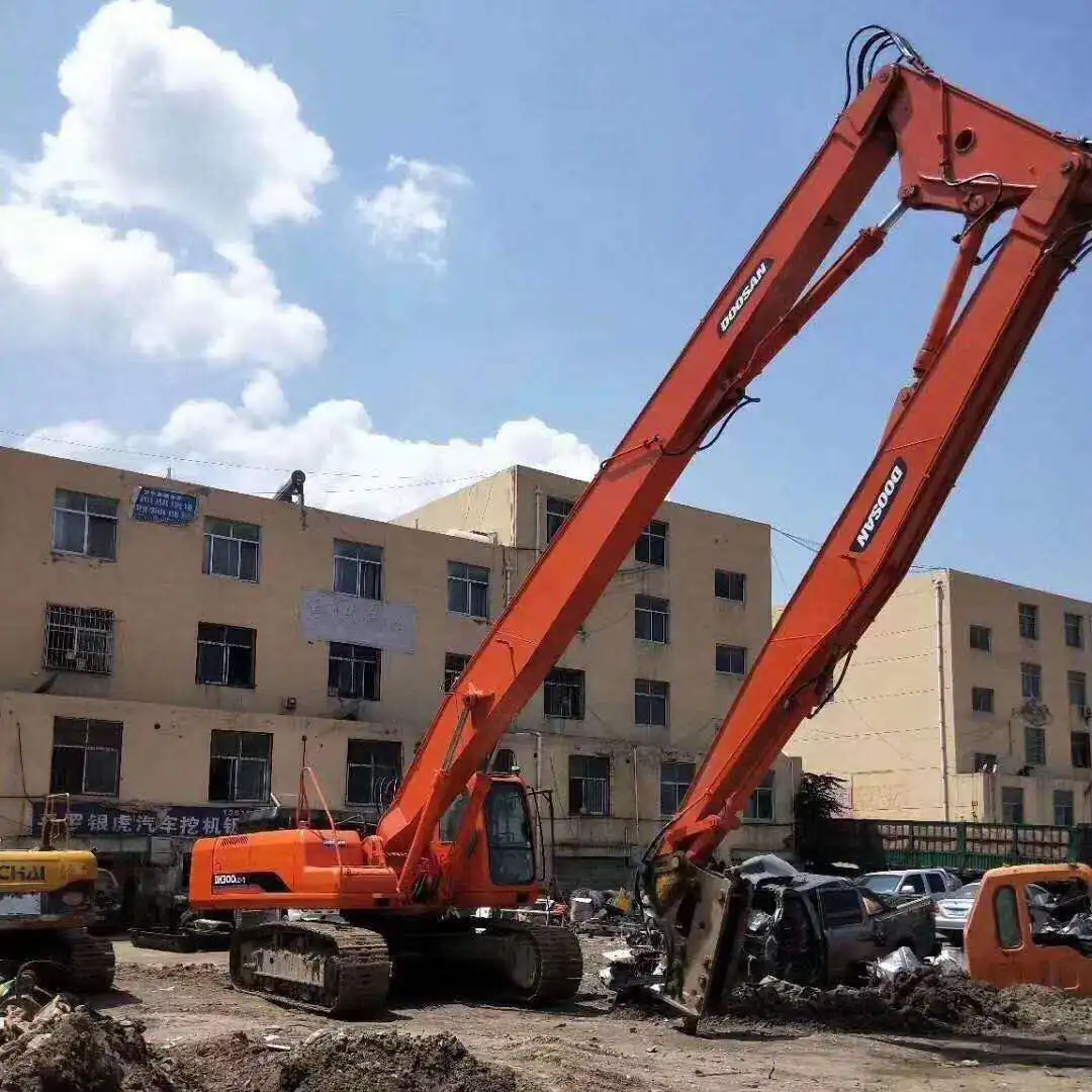 What safety features does the excavator three-section demolition boom have?